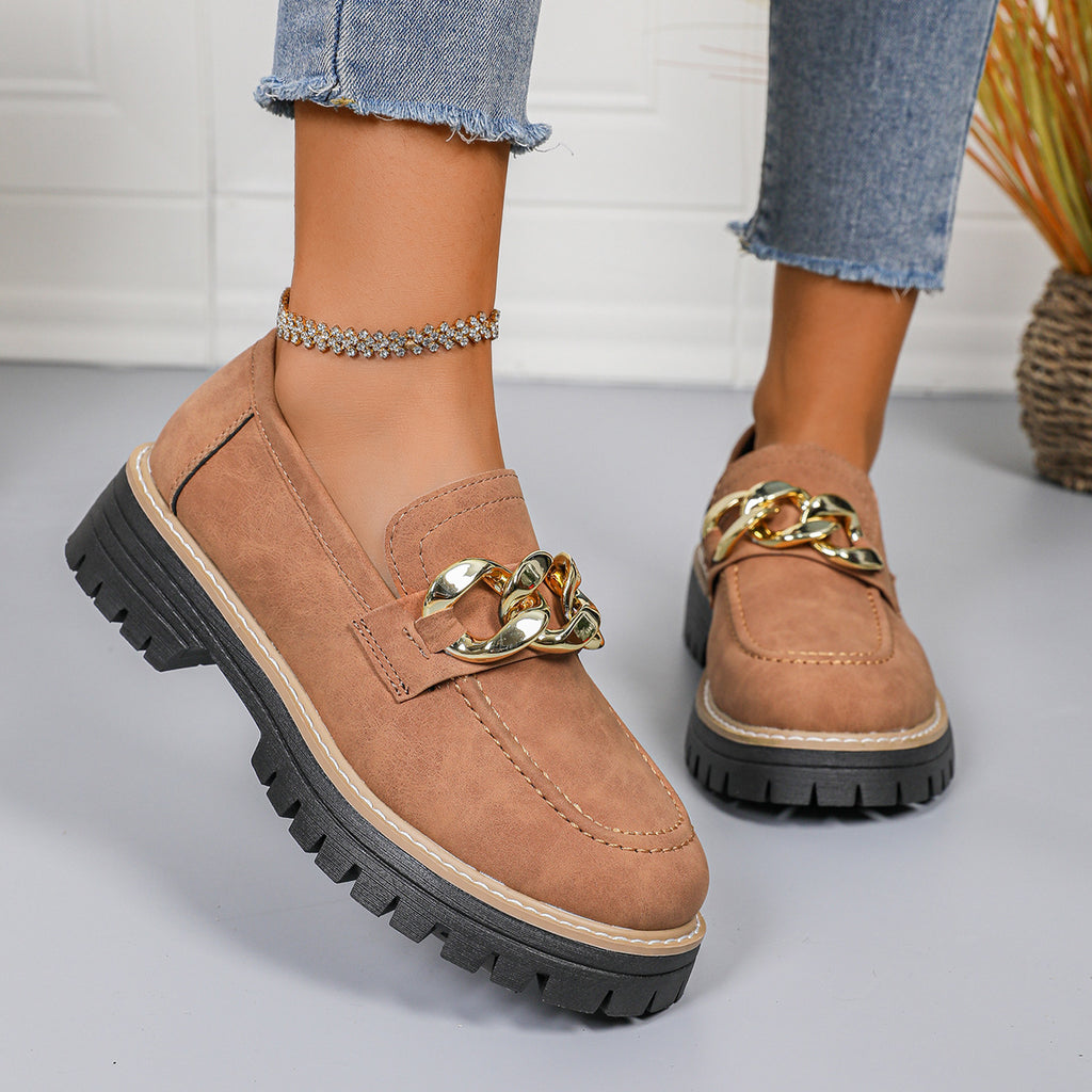 Metal Chain Thick-soled Versatile Casual Loafers