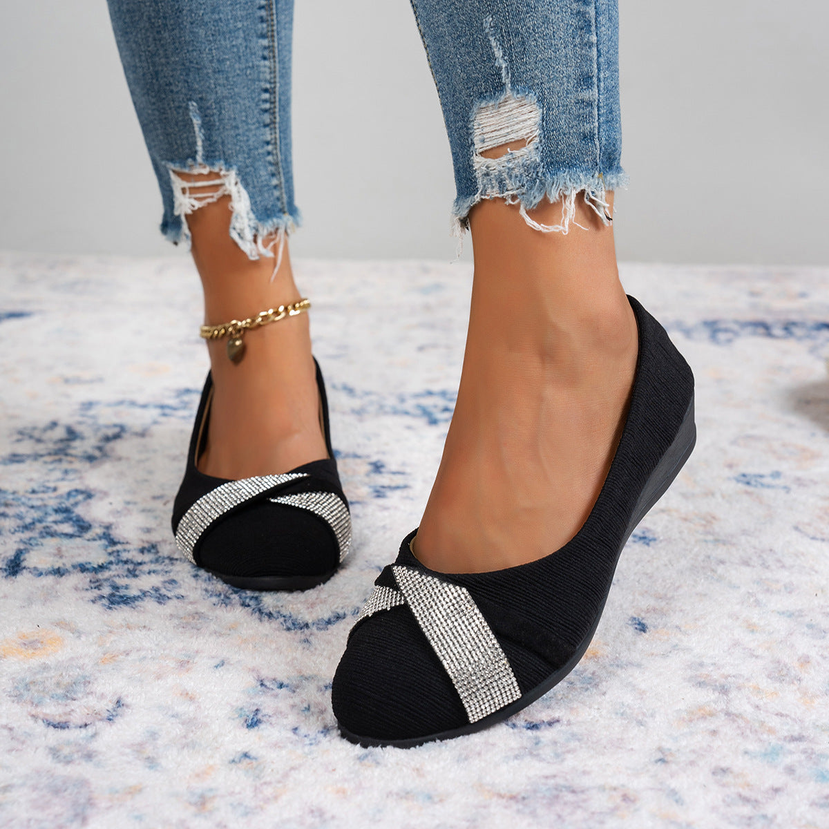 Rhinestone Low-cut Slip-on Shoes
