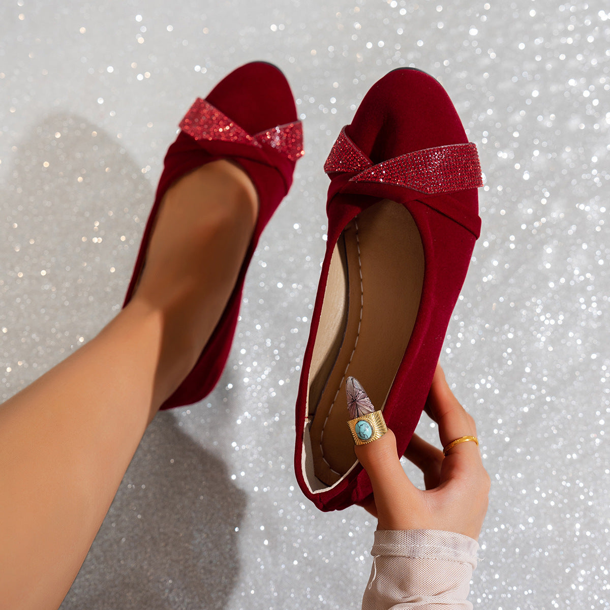 Rhinestone Low-cut Slip-on Shoes