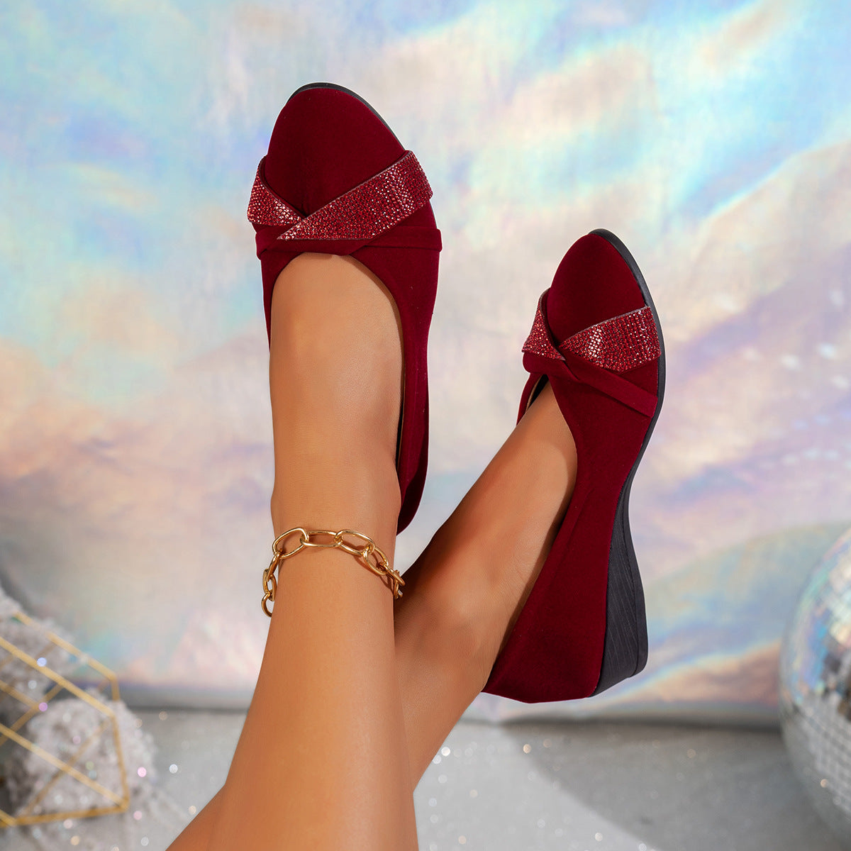 Rhinestone Low-cut Slip-on Shoes